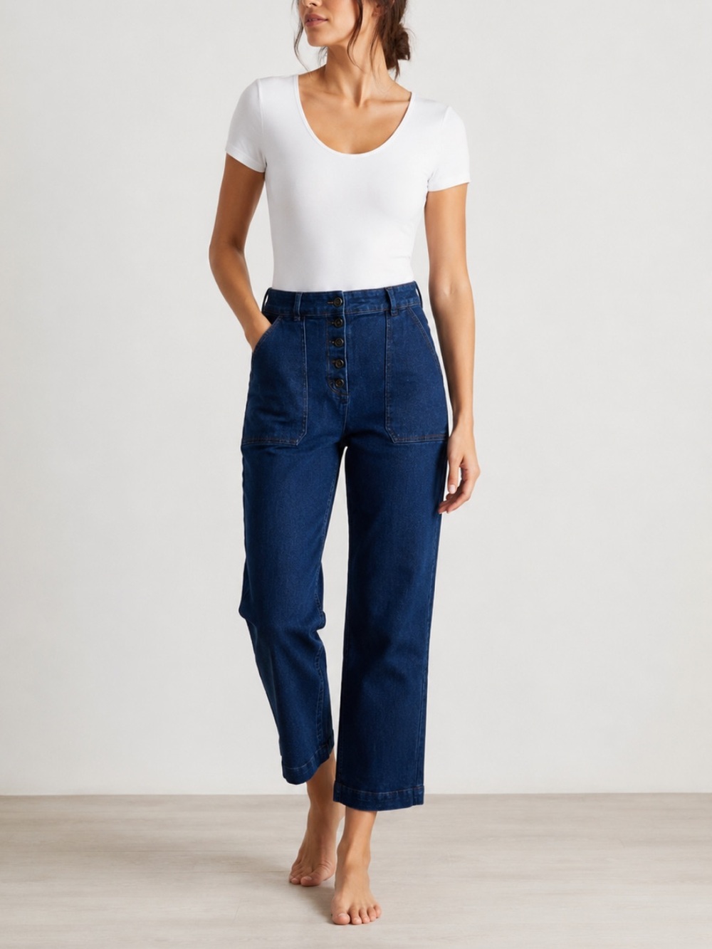 Nancybird High Rise Cropped Straight Leg Jeans US 8 AU 12 Button Fly